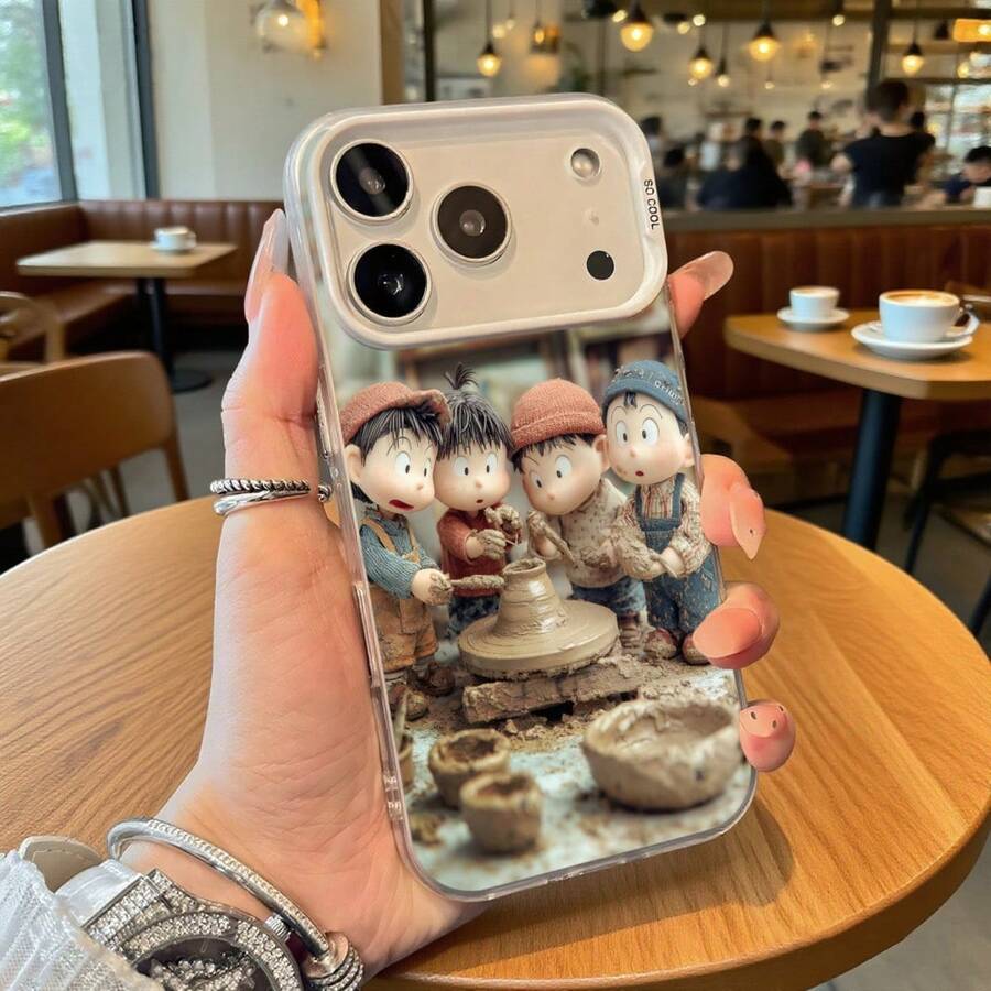 Funda de Teléfono Transparente con Personajes de Dibujos Animados Diseño de Cerámica para iPhone 14 Pro Max y Galaxy S23 Plus Opción de Regalo Ideal para Todas las Estaciones - Negro - Ver 1