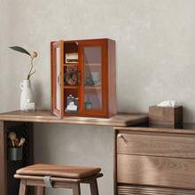 ZHFEISY Rustic Vintage Mini Counter Top Cabinet, Tabletop Display Case With Organic Glass Door, Wall Storage Cabinet, Pantry And Countertop Organization - 棕色 - 查看 3