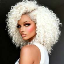 Platinum White Kinky Curly Bob Wig Human Hair 13x4 Hd Transparent 250% Density Short Deep Wave Human Hair Wig Glueless Wigs Pre Plucked Bleached Knots With Baby Hair For Women Perfect For Every Occasion Look Fabulous For Less - 鉑 - 查看 4