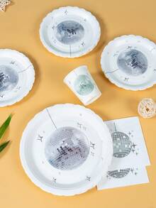 100/25/10pcs Silver Disco Ball Petal Shaped Disposable Plates Napkins Cups, Disco Ball Theme Plates Napkins And Cups Party Supplies, Suitable For 25 Guests, Disposable Paper Plates Party Tableware Suitable For Birthday Wedding Party Family Picnic - Multicolor - View 5