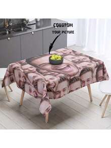 1pc Customized Photo Tablecloth - Use Your Own Photo Or Text Design, Suitable For Mother's Day, Valentine's Day, Christmas, Father's Day, Party, Restaurant, Cafe, Buffet, Picnic - Indoor And Outdoor Use - Style 2 - View 4