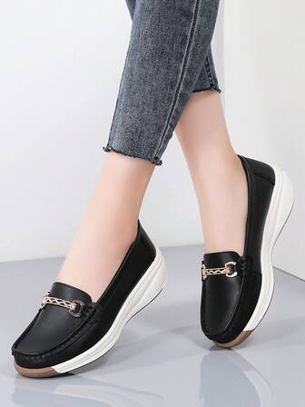 Dam Slip-On Flats Med Metallspänne, Casual Loafers