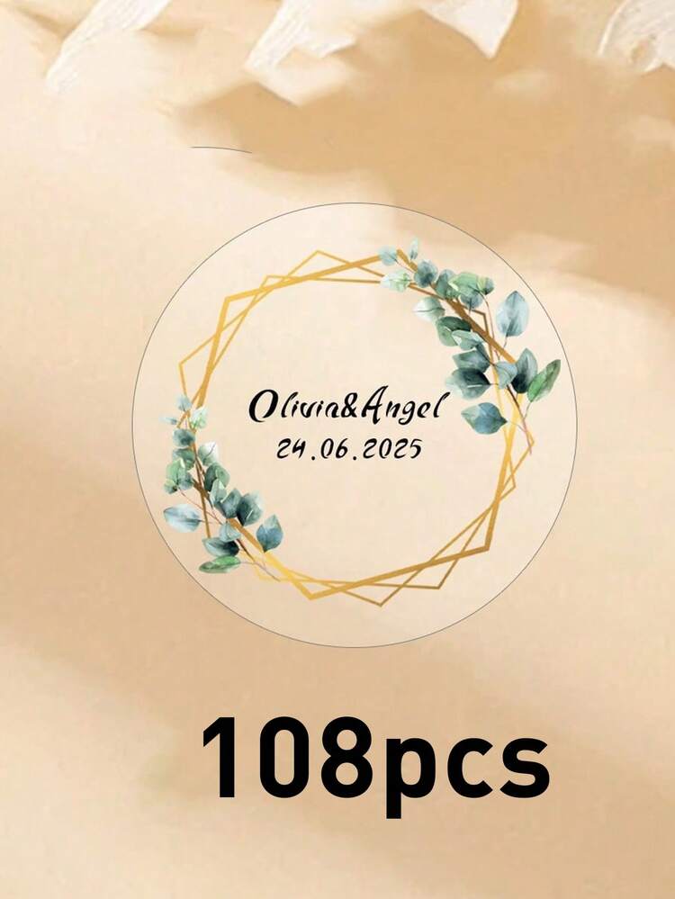 54-540 piezas Etiquetas de boda personalizadas transparentes, pegatinas de regalo de boda personalizadas con diseño de hojas verdes, pegatinas con nombre y fecha personalizados, pegatinas de círculo transparente de PVC resistente al agua personalizadas, ornamentales, elegantes, adorables, personalizadas, 4x4cm, pegatinas para botellas de agua, para cajas de almacenamiento, esposa, colega, familia, para regalos únicos para aniversario, Día de San Valentín, etiquetas de fiesta de boda, amor eterno - Estilo A - Añade 11