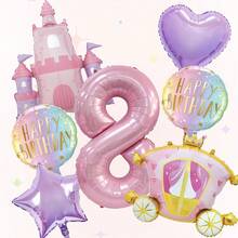 7pcs Castle Balloon Set, Pink Number Balloons, Perfect For Princess-Themed Parties, Birthday Party Decorations, Anniversary Decorations, Home Decor, Atmosphere Decorations, Birthday Balloons, Foil Balloons, Decorative Balloons, Holiday Balloon Set