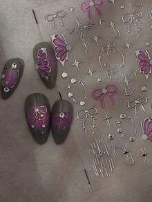 1 片 5D 立体浮雕花朵美甲贴纸，彩色花瓣设计，亚克力自粘滑动装饰，适合秋冬季女性美甲装饰