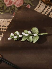 1pc Green Lacquered Crafted Pearl Wreath, Blueberry, Resin Lily Of The Valley Brooch, Plant Series - Thorn, Calla Lily, Wheat, Dew Branch Leaf, Rose, Cornflower, Fruit Series - Lemon, Cherry, Grape Shape Pin, Suitable For Women's Daily Wear, Birthday Party, Banquet - Green - View 4