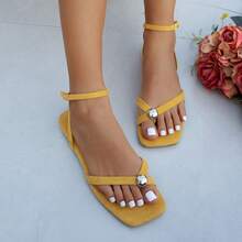 2026 New Summer Women's Simple Elegant Sandals, Yellow Open Toe Criss-Cross Strap Front, Fashionable Ankle Strap Flat Comfortable Breathable Casual Sandals Suitable For Daily Wear, Vacation, Holiday, Party, Suitable For Wide Or Plus Size Feet, Orange Versatile Ladies Sandals With Metal Decor - Ginger - View 15