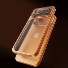 Luxury Matte Transparent Electroplated Edge Phone Case Suitable For IPhone 17, 16, 15, 14, 13 Pro Max Plus 17Air With Shock-Absorbing Lens Film And Transparent Back Cover, Anti Drop Protective Case, Minimalist Style, Streamlined Design, High-Quality Protective Case - 藍色 - 查看 10
