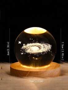 1个3D水晶球夜灯，暖黄色灯光，透明水晶球配木质底座，夜灯图案包括海豚、星系、行星和土星，适合婴儿房，奢华创意装饰，送给男孩女孩的绝佳生日礼物 - 彩色 - 查看 12