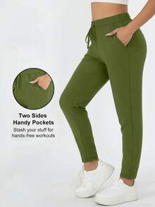 Quần dài nữ cỡ lớn CURVE+ mềm mại và co giãn, thích hợp cho mùa xuân, hè, thu, công sở, dáng ôm vừa vặn có túi, trang phục thể thao thời trang. - xanh quân đội - Xem 7