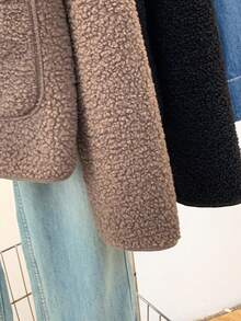YUXIN Women's Autumn/Winter Faux Sherpa Fleece Jacket, Minimalist Round Neck Single-Breasted Design, Decorated With Dual Pockets, Multiple Colors Available, Suitable For Casual Daily And Commute Wear, Faux Fur Outerwear - Camel - View 10
