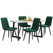 117cm Dining Table Set With 4 Chairs, Rectangular Dining Table, Modern Kitchen Table Set, Dark Green Velvet Dining Chair, Black Table Legs - Green + MDF - View 6