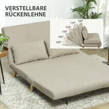 HOMCOM Sofa Bed With Sleeping Function 130 X 78 Sofa With Lumbar Pillow, Velvet Look, Adjustable Backrest For Living Room, Bedroom, Beige