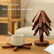 3/4/5pcs Wooden Heat Insulation Pad Set, Foldable Tree-Shaped Black Walnut Wood Placemat Holder, Heat Resistant Placemats & Coasters Set, Wooden Tableware Mats, Christmas Gift - Multicolor - View 3