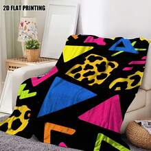 1pc Memphis Decor Print Flannel Throw Blanket - Machine Washable, Multi-Use, Ideal For Sofa, Beach, Camping, Office, All-Season Comfort, Vibrant Geometric Patterns, Durable Polyester Blend, Perfect For Home Decor, Beach Blanket | Vibrant Blanket | D-30*40in - 彩色 - 查看 2