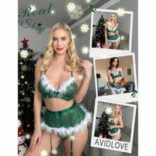 Women Christmas Lingerie Set With Garter Belts Mrs Santa Claus Doll Lingerie 3 Piece (No Stockings) S-XXL,31374407 - 綠色 - 查看 6
