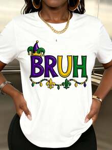 Carnival Women Bruh Mardi Gras Crown And Beads Print T Shirt For Festival Party Celebrations - trắng - Xem 6