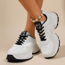 女士新款厚底运动鞋，轻便休闲鞋，小白鞋，网球鞋，百搭跑鞋，可爱时尚轻便厚底运动鞋 - 黑色 - 查看 7