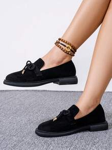 New Thick Sole Bow Tie Loafers For Women, Spring/Autumn Fashion Lace-Up Chunky Heel Comfortable Casual British Style Oxfords