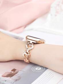 1PC Women Fashion Rose Gold Stainless Steel Watch Strap Compatible With IWatch 38mm 40mm 41mm 42mm 44mm 45mm 46mm 49mm, Luxury Heart Mesh Metal Watchbands Compatible With Apple Watch Series Ultra 3/2/1 11 10 9 8 7 SE3 6 5 4 3 2 1, Chic Smart Watch Band Compatible With Apple Watch Bands - Hoa hồng vàng - Xem 4