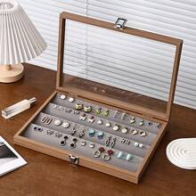 1pc Vintage Chinese Style Small Wooden Jewelry Storage Box With Glass Lid And Anti-Dust Protection, For Organizing Necklaces, Bracelets, Rings And Other Jewelry, Perfect As A Gift For Girlfriend Or Wife Valentine Day Back To School - Multicolor - View 28