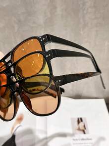 1-3副女士塑料几何盾形镜框复古个性化优雅生活辣妹风经典闺蜜风时尚眼镜，适合街拍、海滩派对、外出装扮、派对服饰、音乐节、度假装扮装饰 - 彩色 - 查看 2