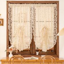 1PC French Vintage Embroidered Lace Beige Sheer Curtain For Windows,Sophisticated Privacy Partition,Sheer Voile For Living Room And Bedroom Home Decor- Adjustable Length Curtain. - Beige - View 5
