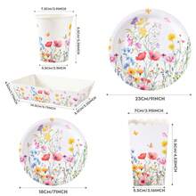 24pcs Red Flower On White Background Disposable Tableware Set, Including 7/9 Inch Paper Plates, Paper Cups, Food Boxes, Popcorn Boxes, Suitable For Birthday Party, Holiday Party, Gathering, Celebration, Wedding Tea Party, Graduation Ceremony - Multicolor - View 2