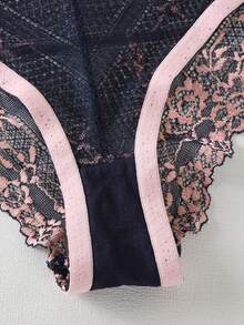 3件/6件套花卉刺绣薄纱文胸内裤套装，可调节肩带，性感舒适的女士内衣套装 - 彩色 - 查看 9