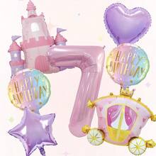 7pcs Castle Balloon Set, Pink Number Balloons, Perfect For Princess-Themed Parties, Birthday Party Decorations, Anniversary Decorations, Home Decor, Atmosphere Decorations, Birthday Balloons, Foil Balloons, Decorative Balloons, Holiday Balloon Set