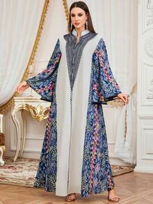 SISKAKIA 新款优雅提花刺绣连衣裙，荷叶袖，梭织面料，长款，适合度假、约会、旅行、春夏穿着。 - 藍色 - 查看 2