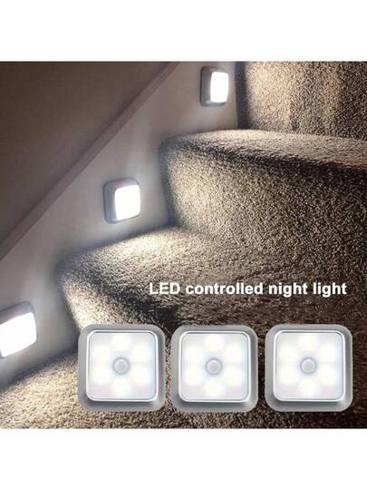 1PC/ Induction LED Night Light, Square Battery Box Power Supply, Magnetic Suction, Lightweight Compact, Easy To Place, Integrate Into Various Home s. Intelligent Human Body Sensing ation, Courtyard Room Wand ation