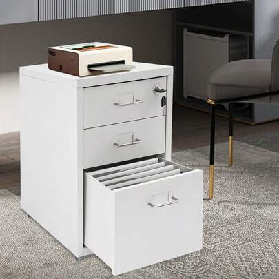Vertical File Cabinet, 3-Drawer Metal Mobile File Cabinet With Lock & Wheels, Black Under Desk Filing Cabinet, Lockable Storage Organizer For Home Office,3-Tier Rolling Storage For Home Office, Black Under Desk Vertical Organizer With Wheels, Compact For Small Spaces, White & Black