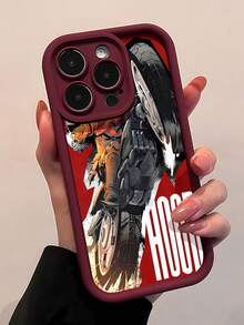 Funda Red Hood Motorcycle Action Burst compatible con teléfonos ,  17,  16 Pro Max,  15 Pro Max,  13 y  12. Ofrece protección contra golpes y caídas. Un regalo ideal para familiares, amigos, seres queridos, parejas y Navidad. - Burdeos - Ver 3