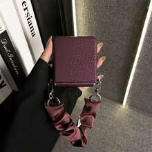 Ins Hot Dark Purple Explosion Pattern Phone Case With Wrinkled Elasticity Hand Strap Compatible With Samsung Galaxy ZFlip7 Z Flip6 ZFlip 5 Back Cover - Purple - View 5