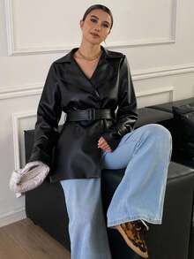 Livesso 女士休闲系带翻领西装外套，常规版型，秋季款