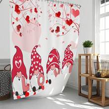 1pc/4pcs Romantic Valentine's Day Themed Shower Curtain Set, Includes Gnome, Heart, "Happy Valentine's Day", Plaid Background, "LOVE" Text Design Shower Curtain, Bath Mat, Toilet Seat Cover, 12 Hooks, Machine Washable, Artistic Design, Suitable For All Seasons, Valentine's Day Shower Curtain, Bathroom Decor - Multicolor - View 33
