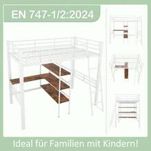 High Bed, 90*200cm, Without Mattress, Bed With Desk, Multiple Shelves, Railing, Ladder, Iron Frame, Black - 白色 + 金屬 + 90厘米*200厘米 - 查看 7