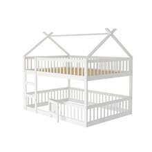 Children's Bunk Bed 140*200, Children's Bed, Bunk Bed With Ladder, Loft Design, Solid Wood Bunk Bed Frame, Grey - White + Wood + Wood - View 4