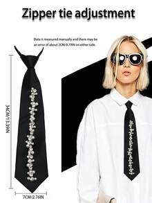 1pc Rhinestone Zipper Necktie, Suitable For Party, Casual, Daily, And Streetwear
