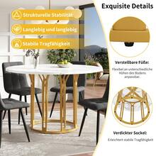 Round Dining Table (1 Piece), Kitchen Table, Breakfast Table, Metal Legs, Gold/Black Marble Pattern - Gold - View 5