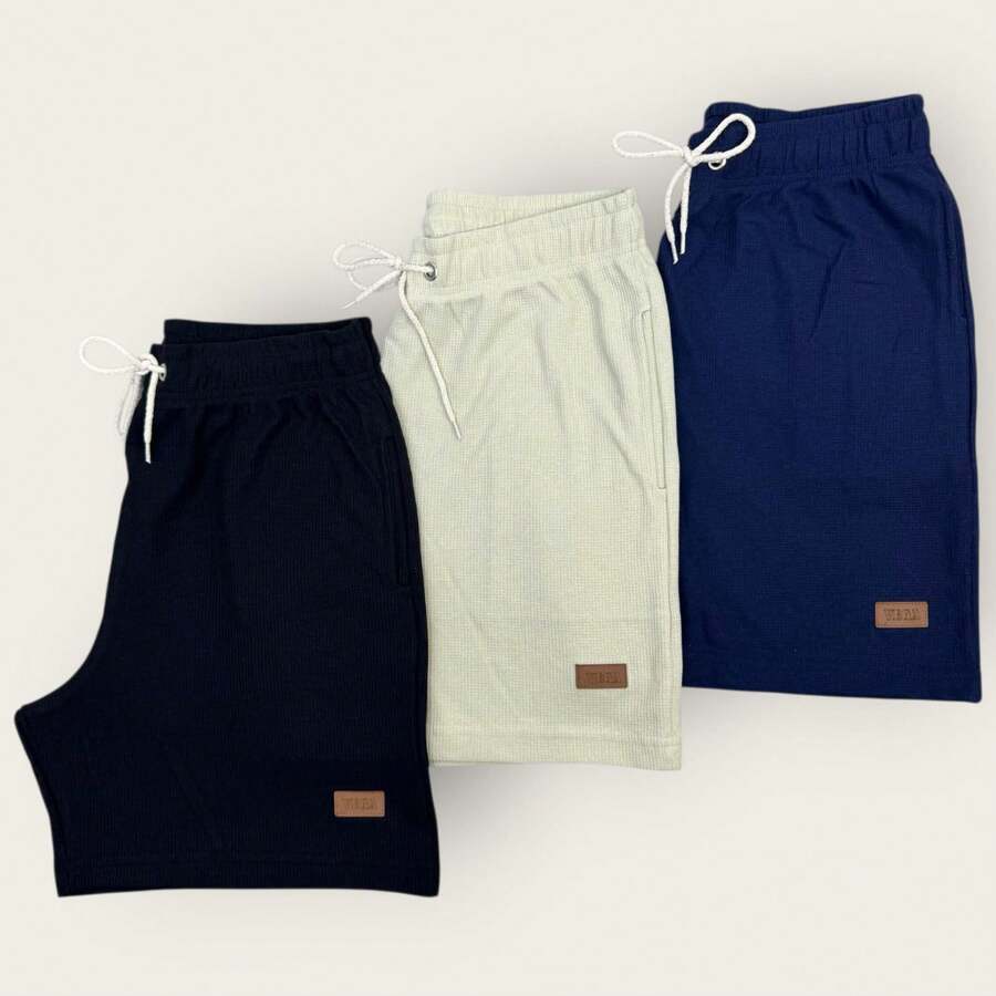 Kit 3 Bermuda Men's Mauricinho Textured Fabric Premium Shorts Casual Basic Gym Training - Màu xanh hải quân - Xem 1