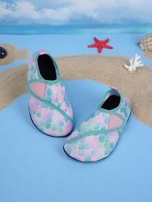 1双儿童柔软透气速干弹性游泳/沙滩鞋，适合室内、海滩、酒店等场所，女童卡通印花时尚水鞋 - 彩色 - 查看 5