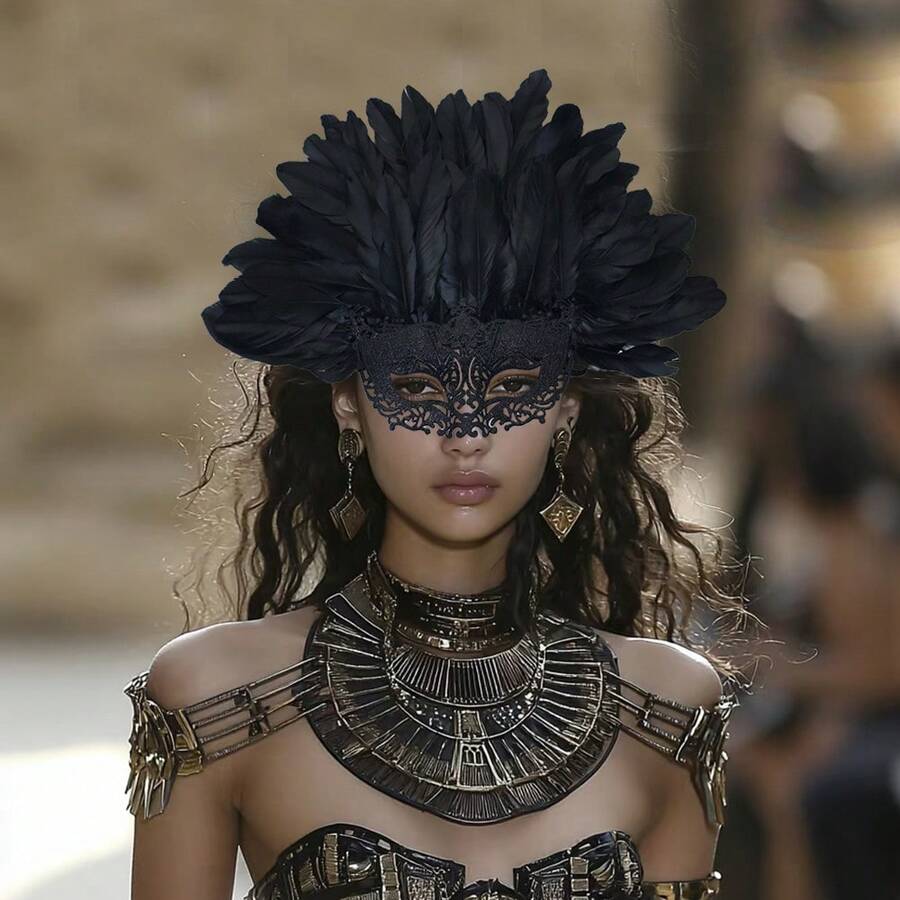 1 Bộ mặt nạ hóa trang dự tiệc dành cho nữ, mặt nạ lông vũ nửa mặt, mặt nạ bột đen, thích hợp cho lễ hội hóa trang, Giáng sinh, năm mới, trang phục dự tiệc, cosplay (lông vũ nhân tạo có thể tháo rời và sử dụng kép) - Nhiều màu - Xem 1