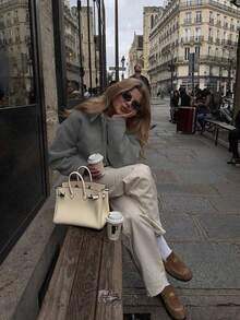 Áo khoác ngoài cổ bẻ túi màu trơn cho nữ, đi làm thường ngày, mùa đông - Xám - Xem 4