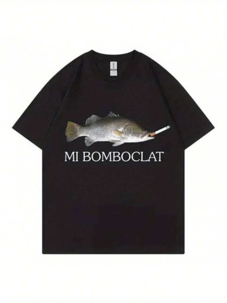 Funny Bomboclat Fish Meme T-Shirt - Y2K Streetwear Style, Black Short Sleeve Tee With MI BOMBOCLAST Print, Casual Crew Neck, Regular Fit For Men And Women, Casual Wear  Playful Print  Comfortable Fit - 黑色 - 查看 1