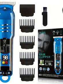 Cordless Hair Clippers For Men – Professional Zero Gap T-Blade Trimmer, Rechargeable, LCD Display, Adjustable Blade & Combs – Home & Barbershop Use (Blue) - Blue - View 13