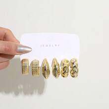 1-9 Gold Minimalist Texture Earrings With Knotted Geometric Pattern, Resin Material, Fashionable And Stylish Ear Ring Set - Gold - View 3