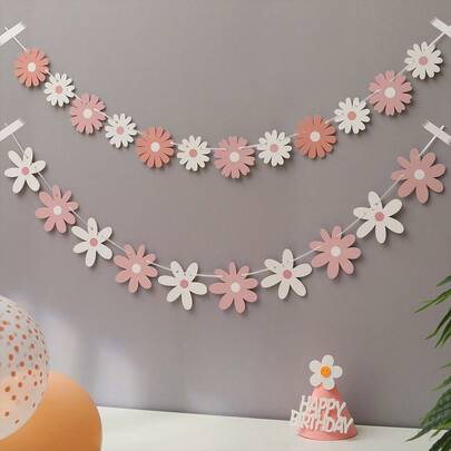 1 Set Of 2 Pieces Spring Ombre Daisy Flower Garland Birthday Party Scene Decoration Banner
