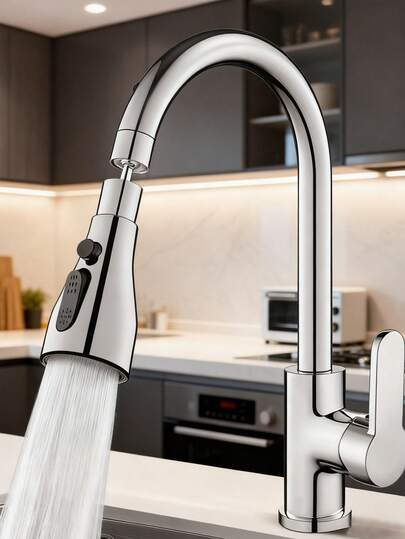 1个多功能厨房水龙头延长杆，360°旋转喷头，节水高压防溅设计，可调节延时装置和旋转出水嘴，3种水流模式，符合人体工学的杠杆式手柄，适用于现代和传统水槽，可用于洗碗、清洗蔬菜水果和餐具，带过滤器，兼容洗碗机，升级您的水龙头，是馈赠亲朋好友的理想之选。